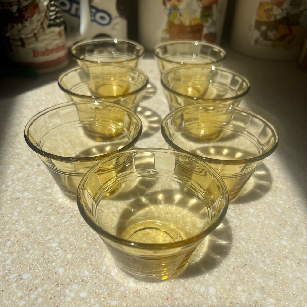 Vintage Amber yellow Pudding Cups marked Mexico